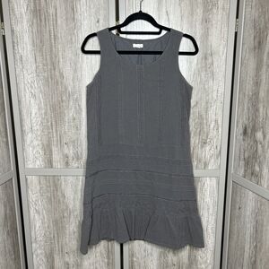 Garnet Hill Mini Dress Organic Cotton Ruffle Hem Lace Trim Gray Color Size 8